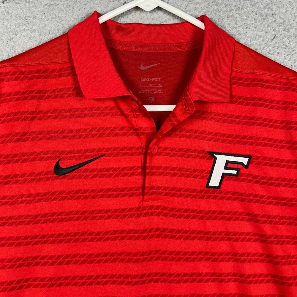 NEW Fairfield Stags Nike Victory Polo Shirt Mens Small Red Dri-Fit Striped Rugby